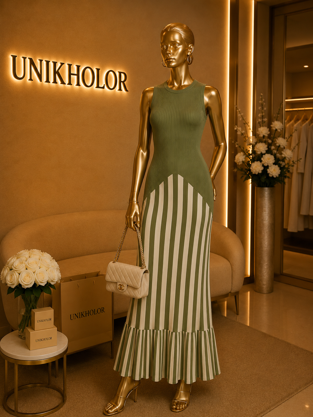 Vestido verde con rayas rivir