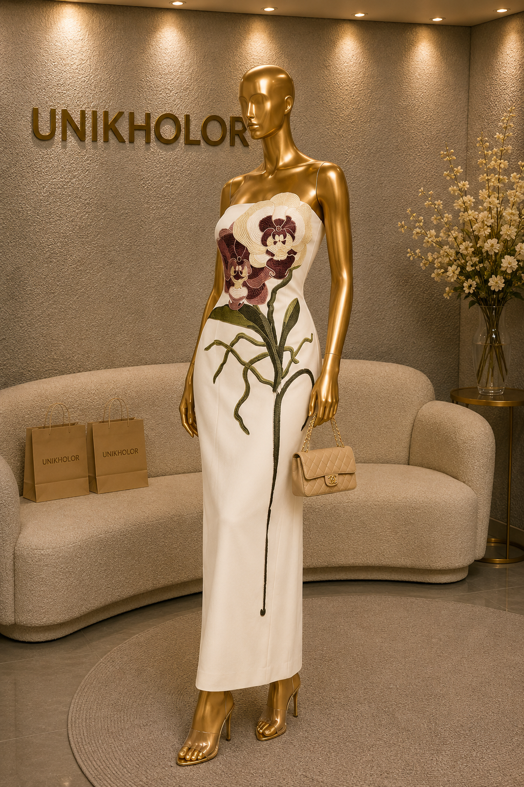 Vestido blanco con bordado de flor cb