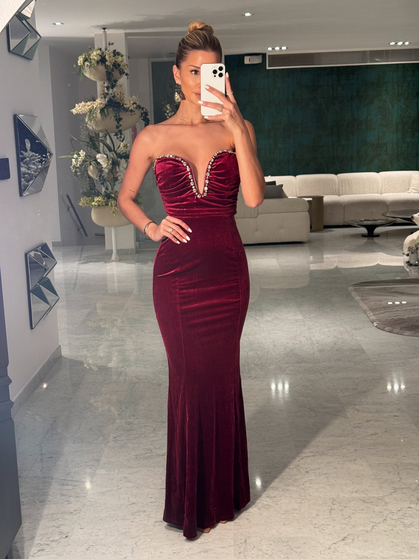 Vestido terciopelo verde y vino cb talla S.
