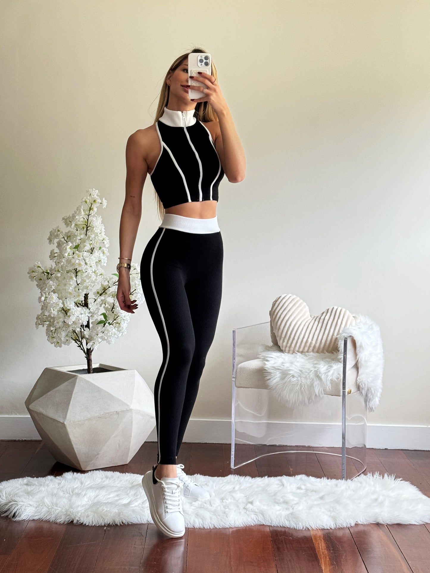 Set stretch deportivo rayas negro. Talla única
