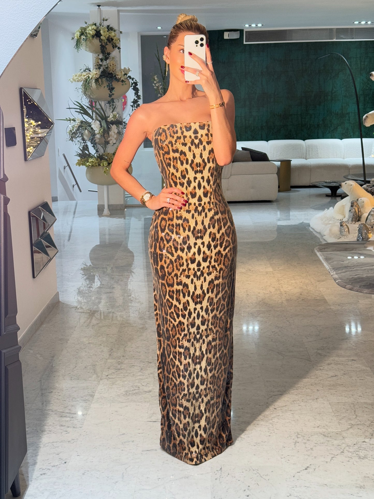 Vestido lentejuelas animal print cb talla S.