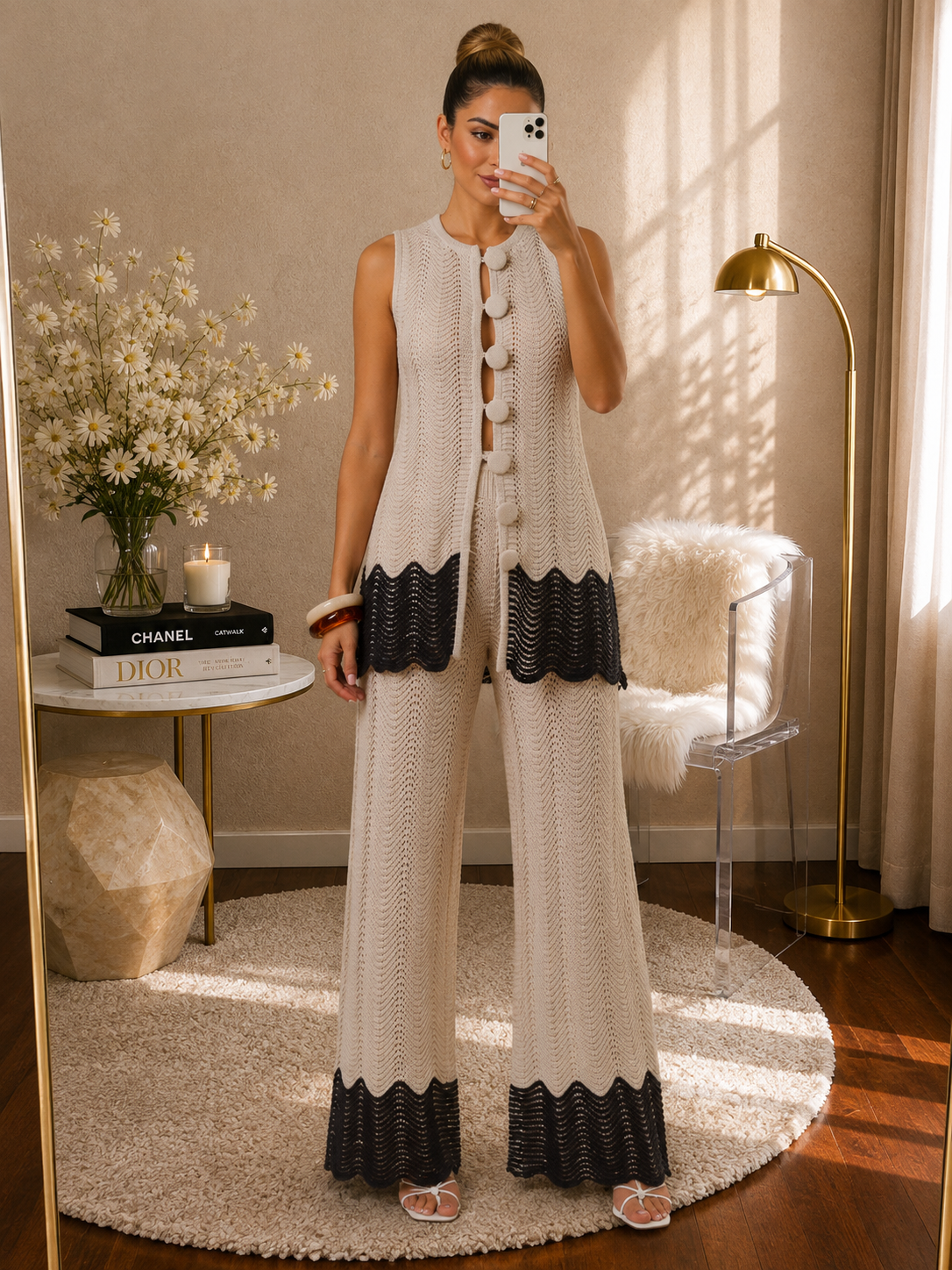 Set tejido beige con negro Able