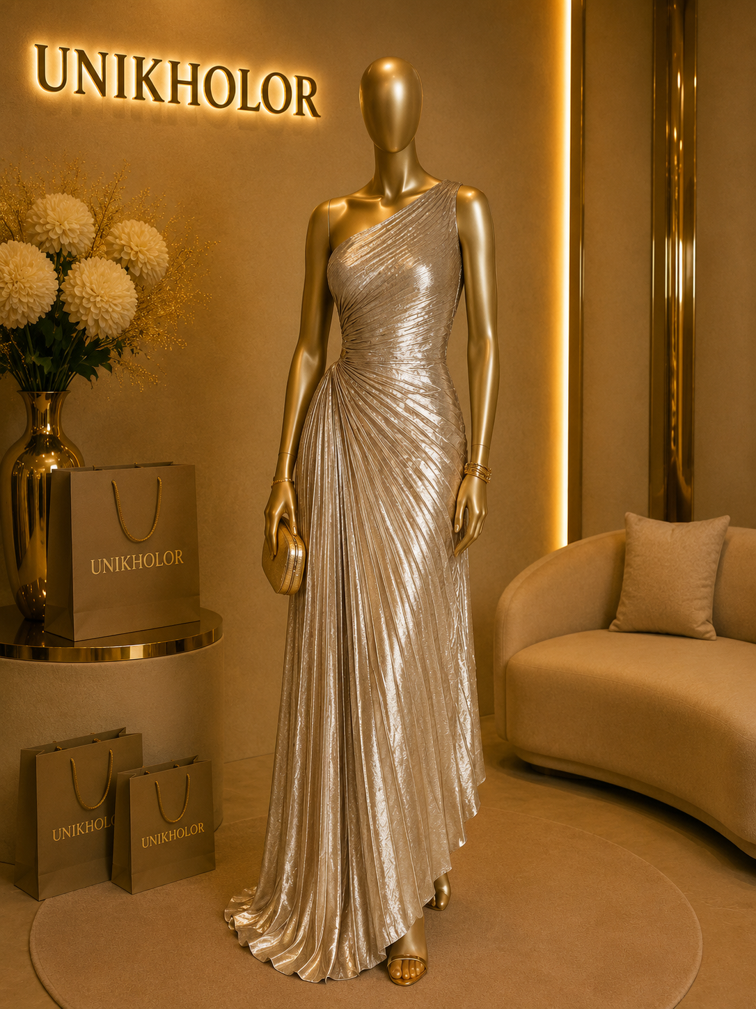 Vestido dorado plisado cb