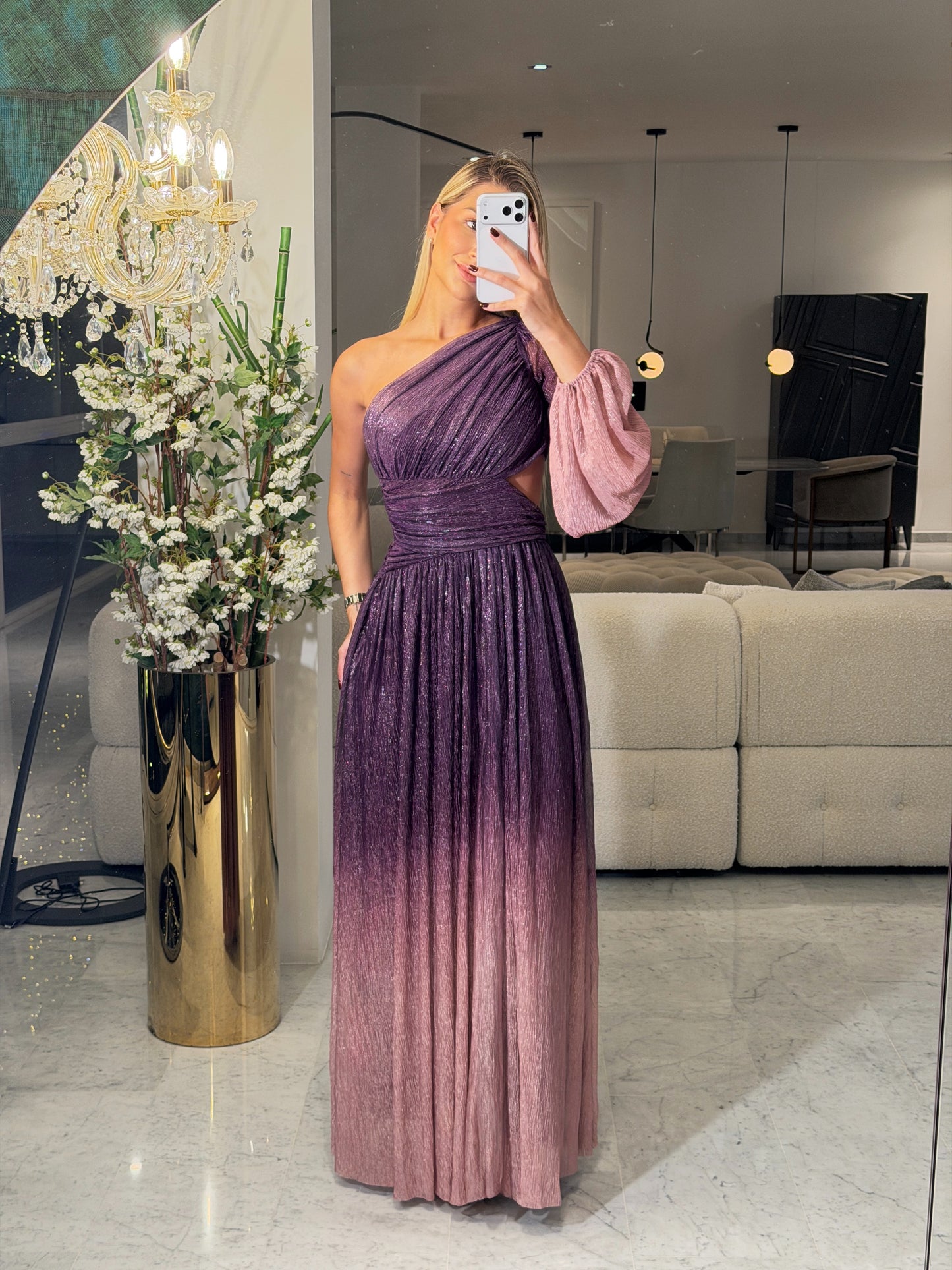 Vestido morado y verde de una manga cb