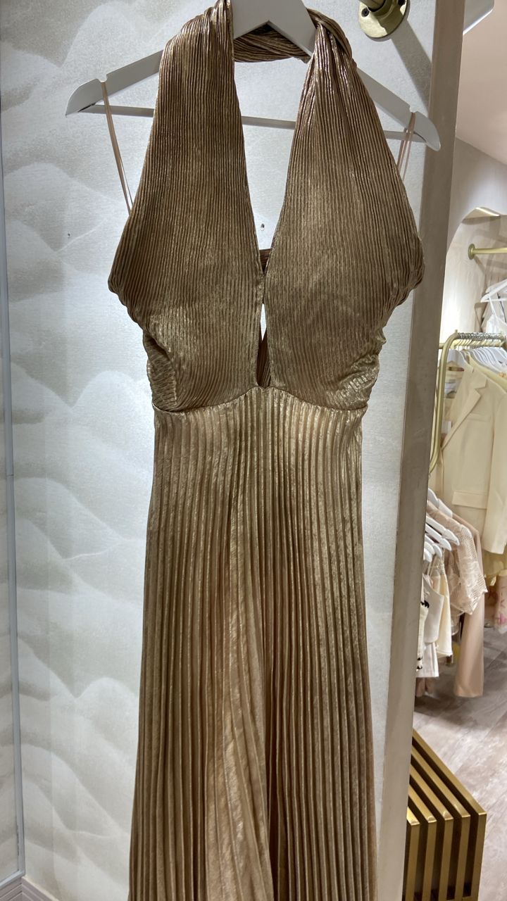 Vestido plisado dorado S luxxel