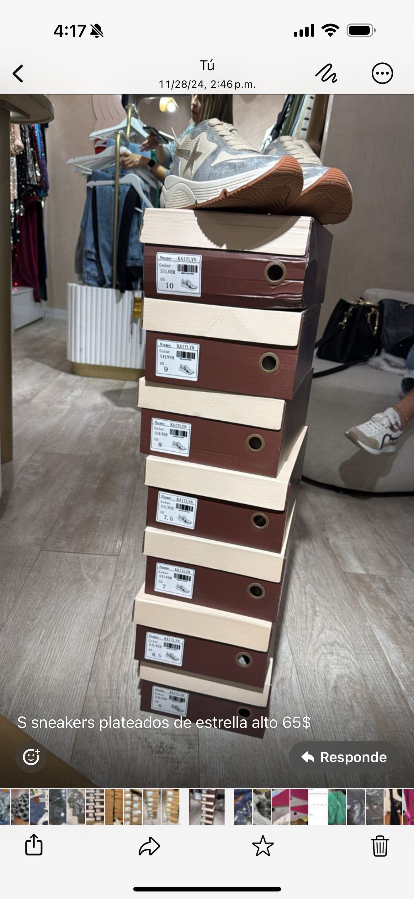 S sneakers plateados de estrella alto 65$