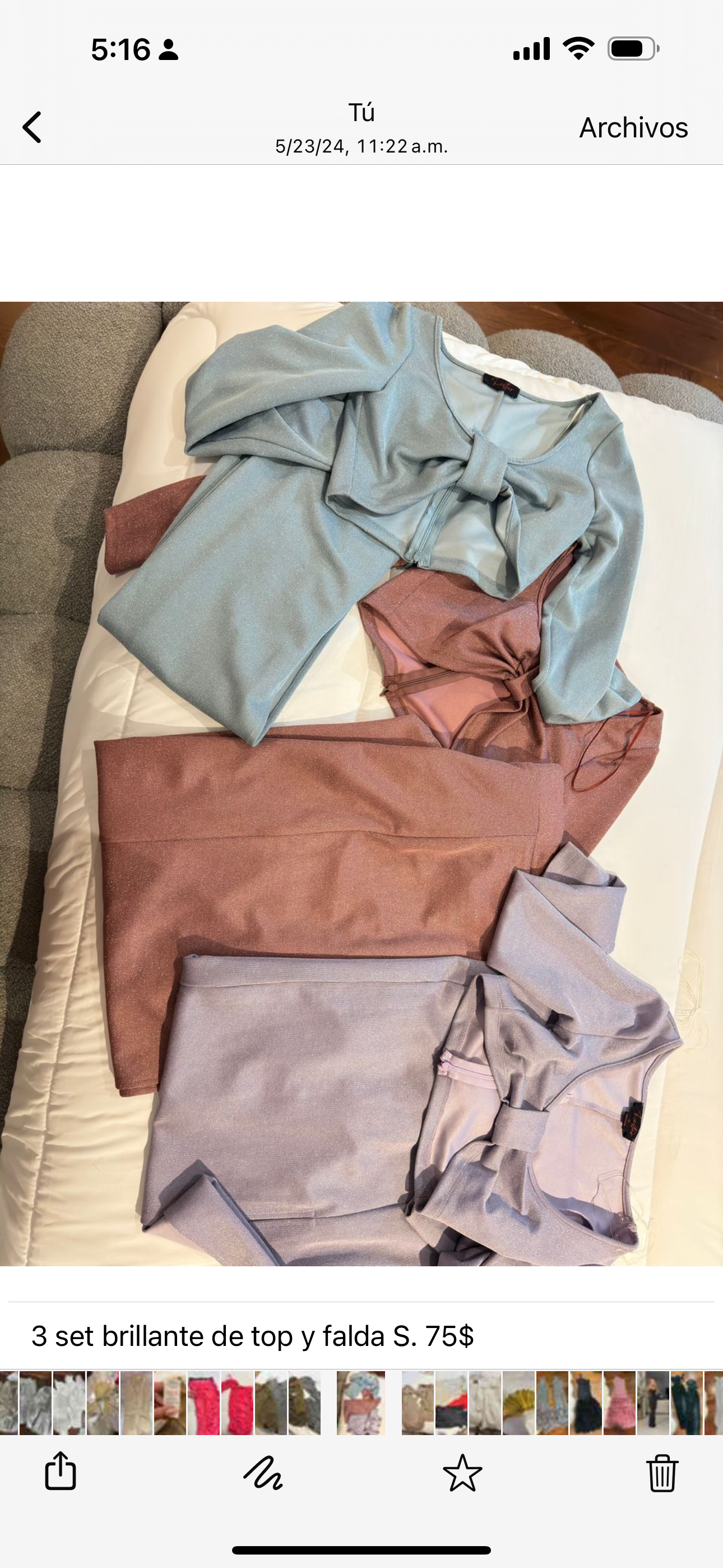 set brillante de top y falda