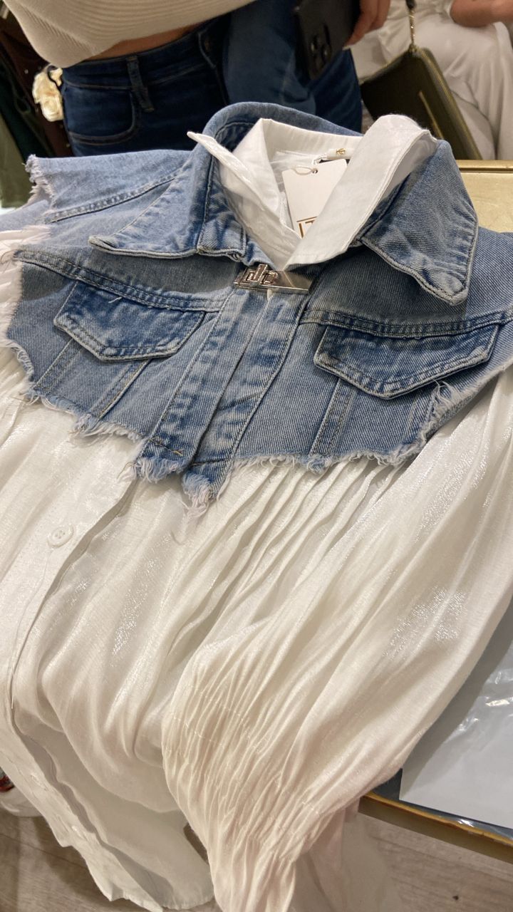 Camisa blanco con chaleco jeans i too