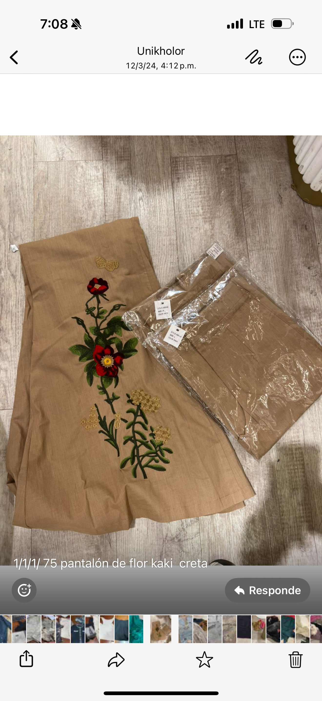 pantalón de flor kaki creta