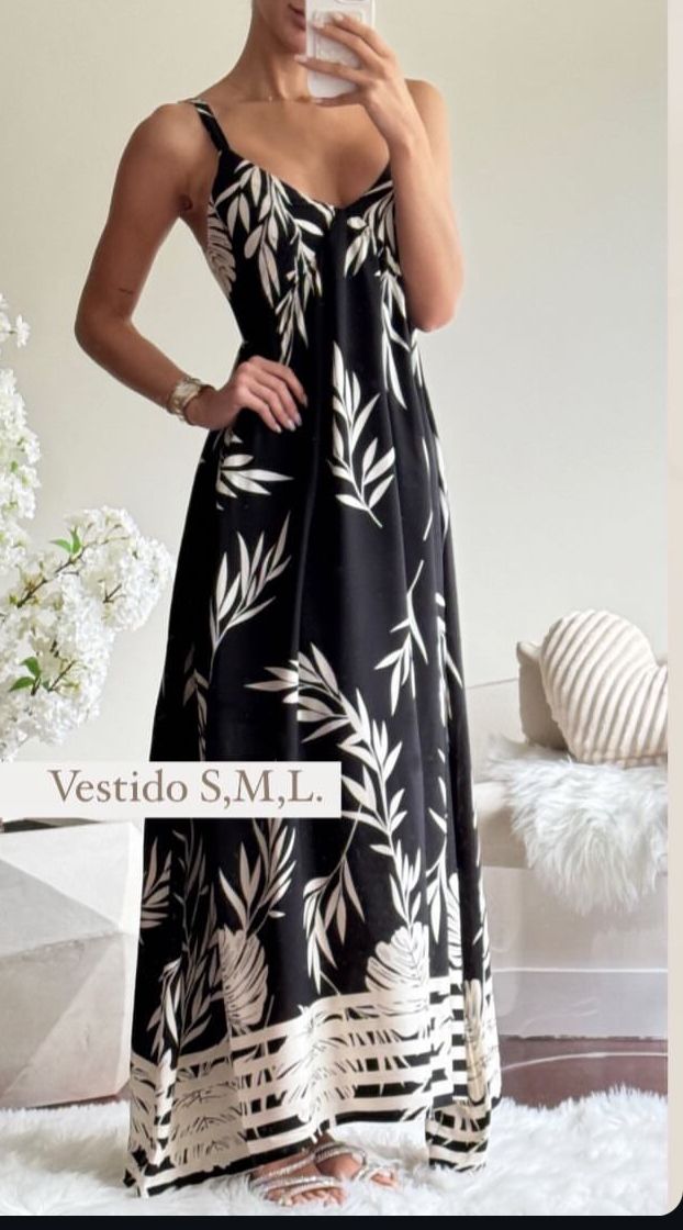 Maxi vestido flores negro con blanco