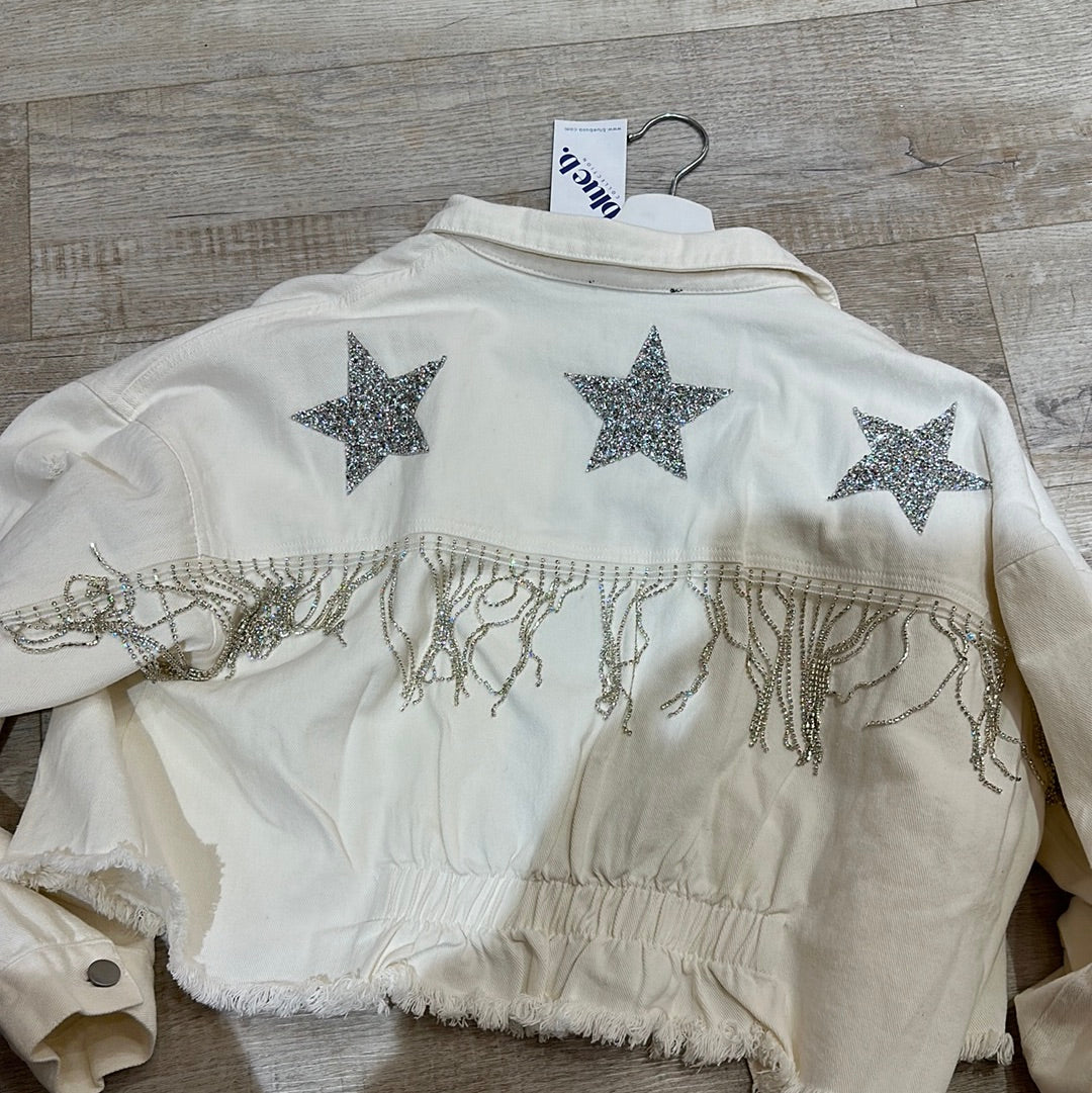 Chaqueta de jeans blanca con estrellas