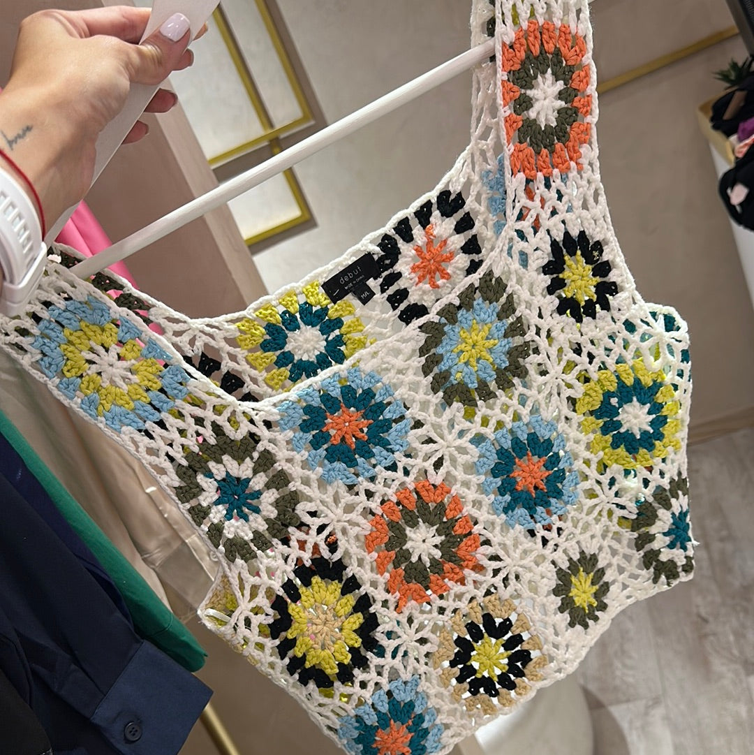 Top tejido flores blanco