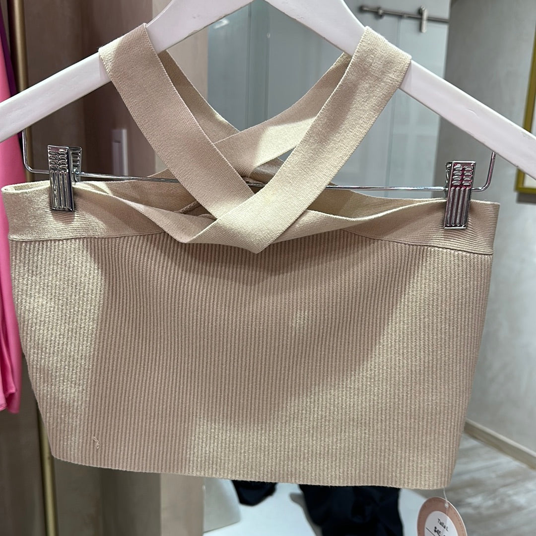 Crop top cruzado cuello beige