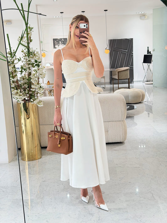 Vestido blanco con tejido beige chicways