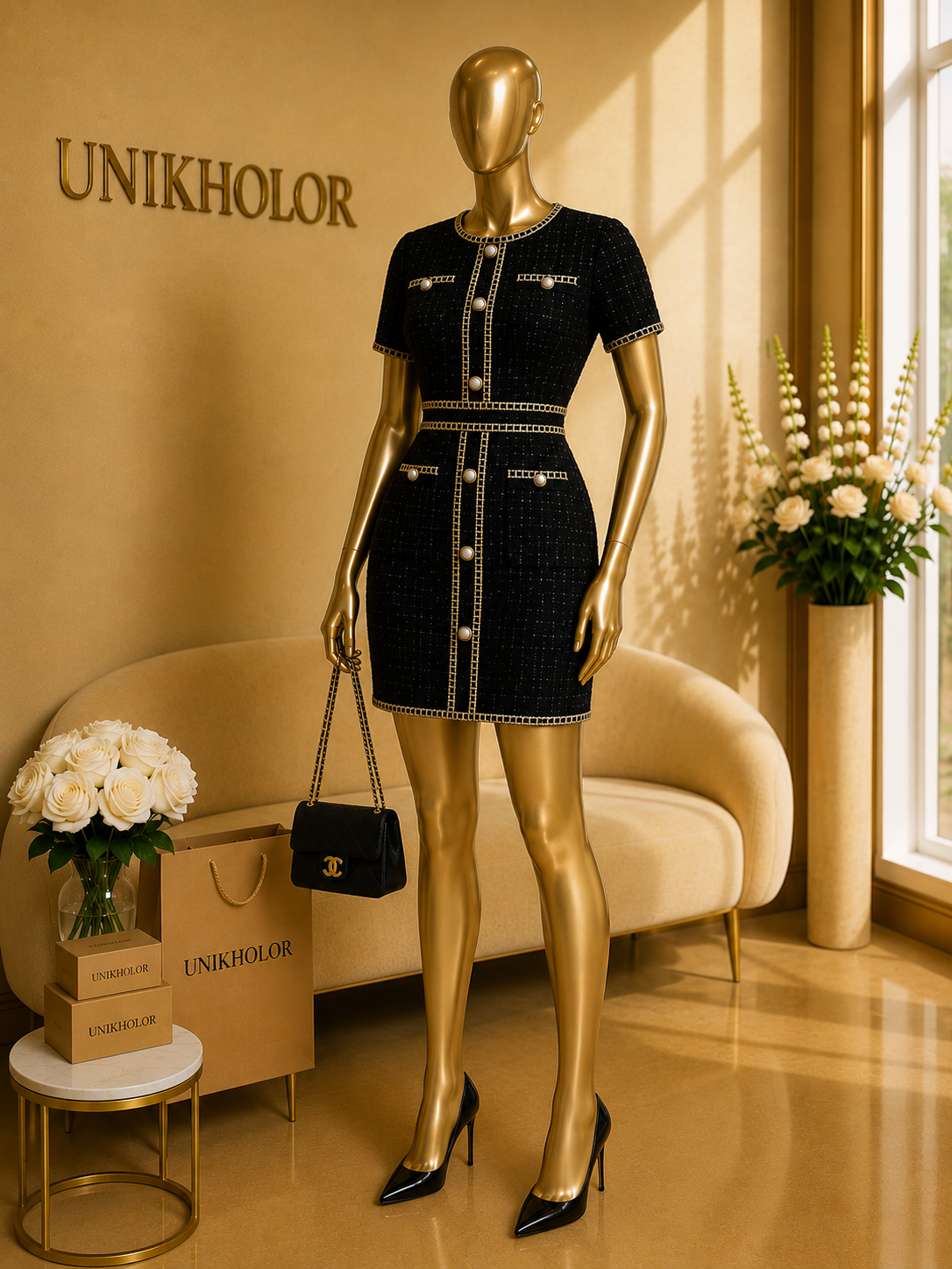 Vestido twits negro con dorado cb
