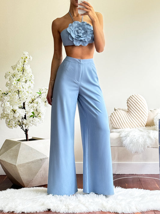 Set de top de flor y pant azul blithe