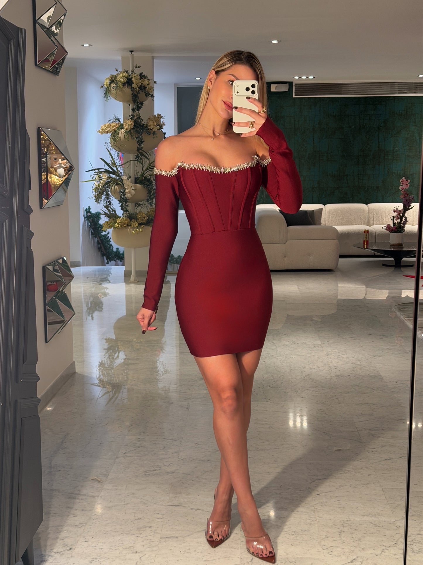 Vestido bandage vino con brillos cb