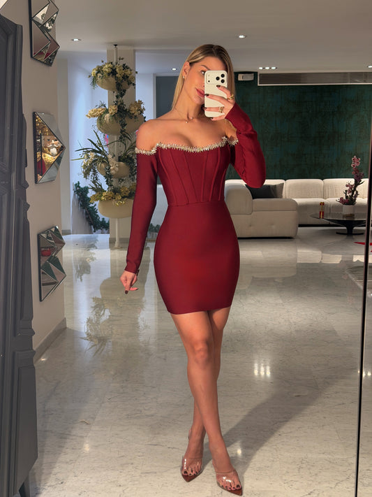 Vestido bandage vino con brillos cb