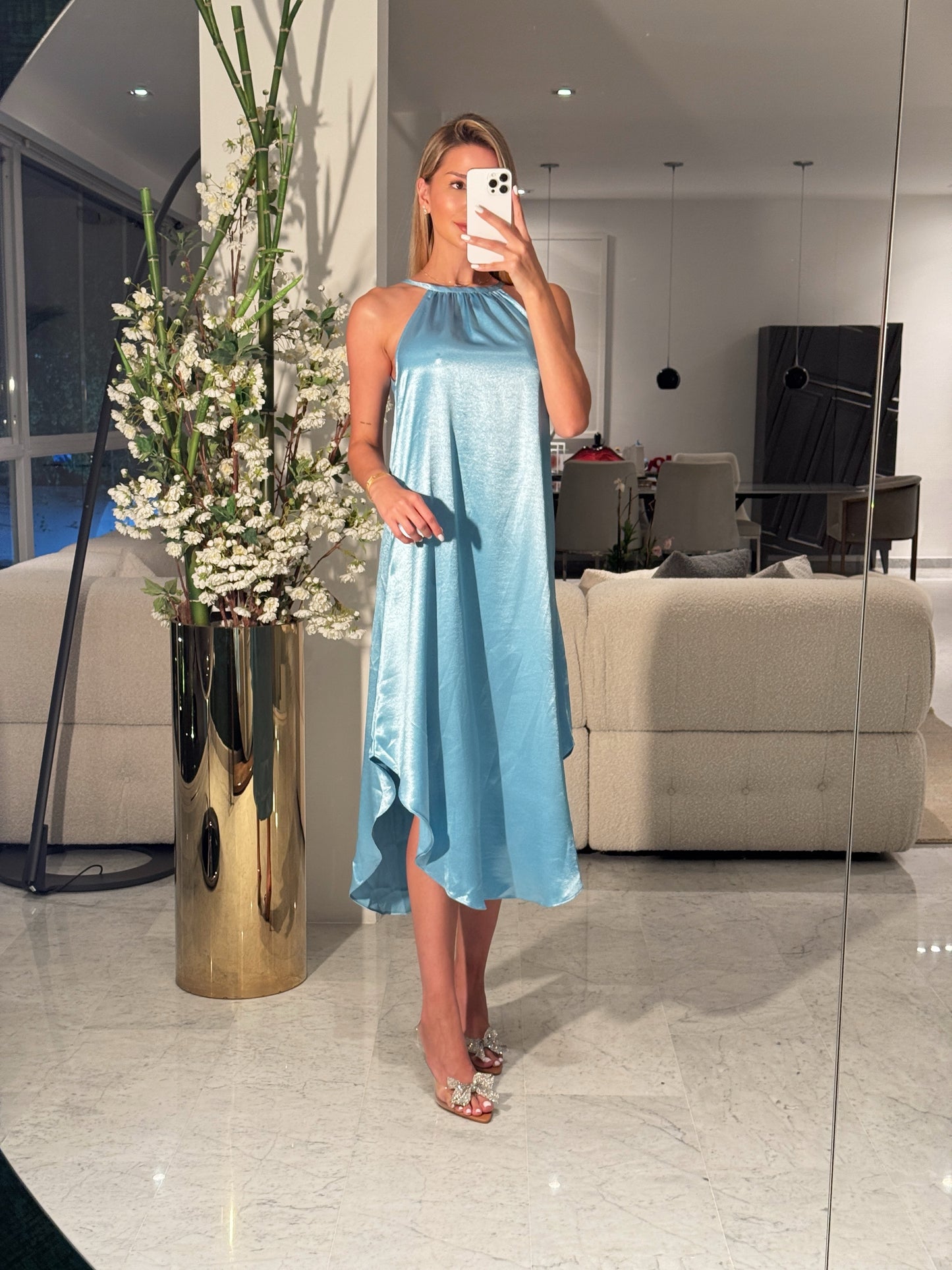 Vestido seda rosa y azul double zero S