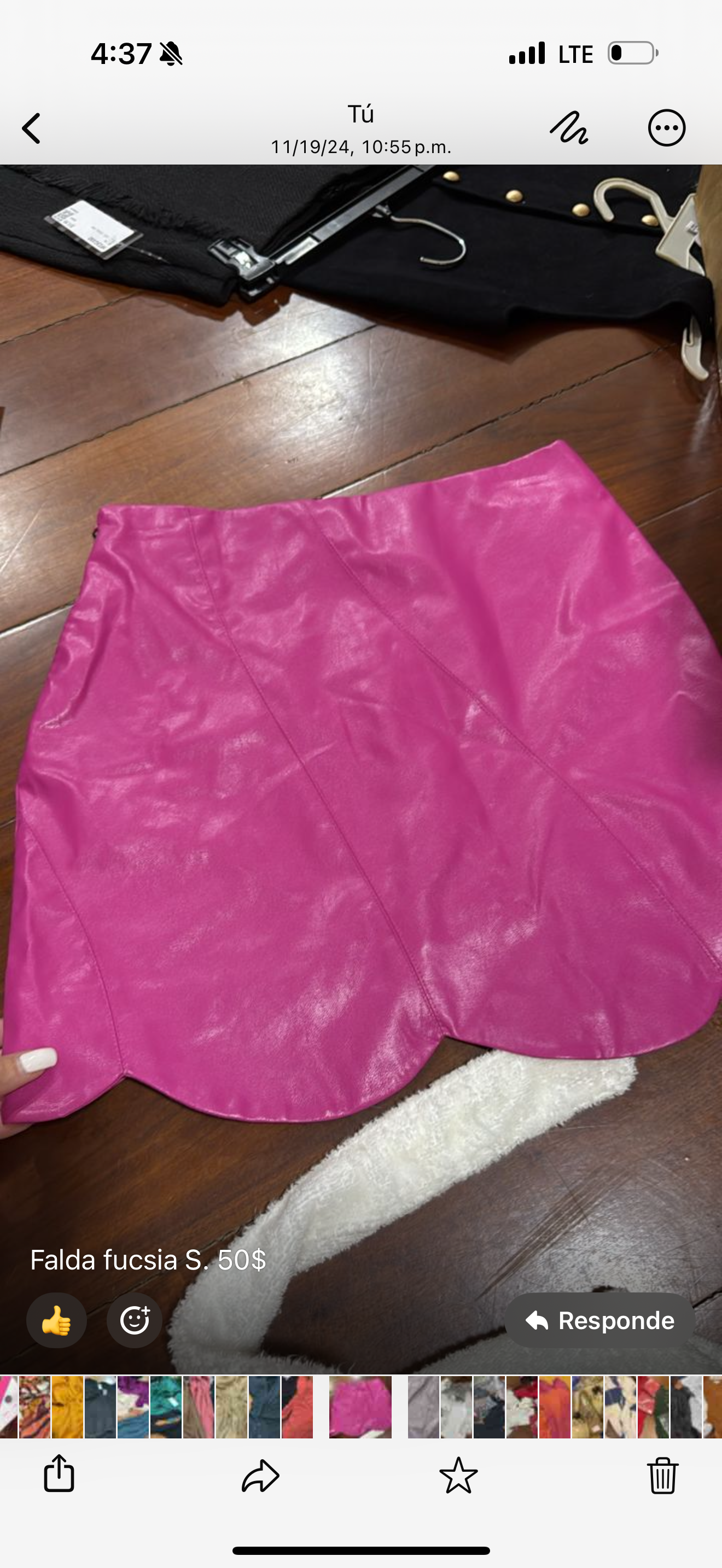 Falda cuerina fucsia S. 50$