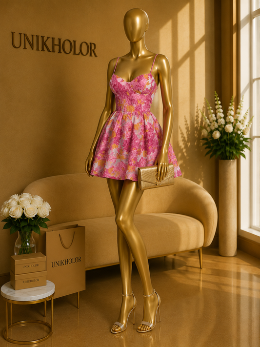 Vestido fucsia floreado corto cb