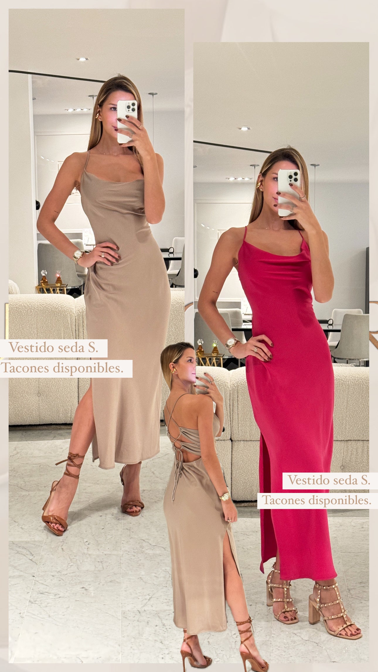 Vestido seda nude y fucsia S