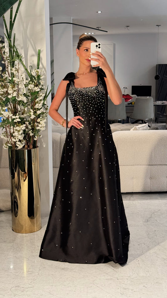 Vestido largo negro y blanco con brillos cb 1S y 1S