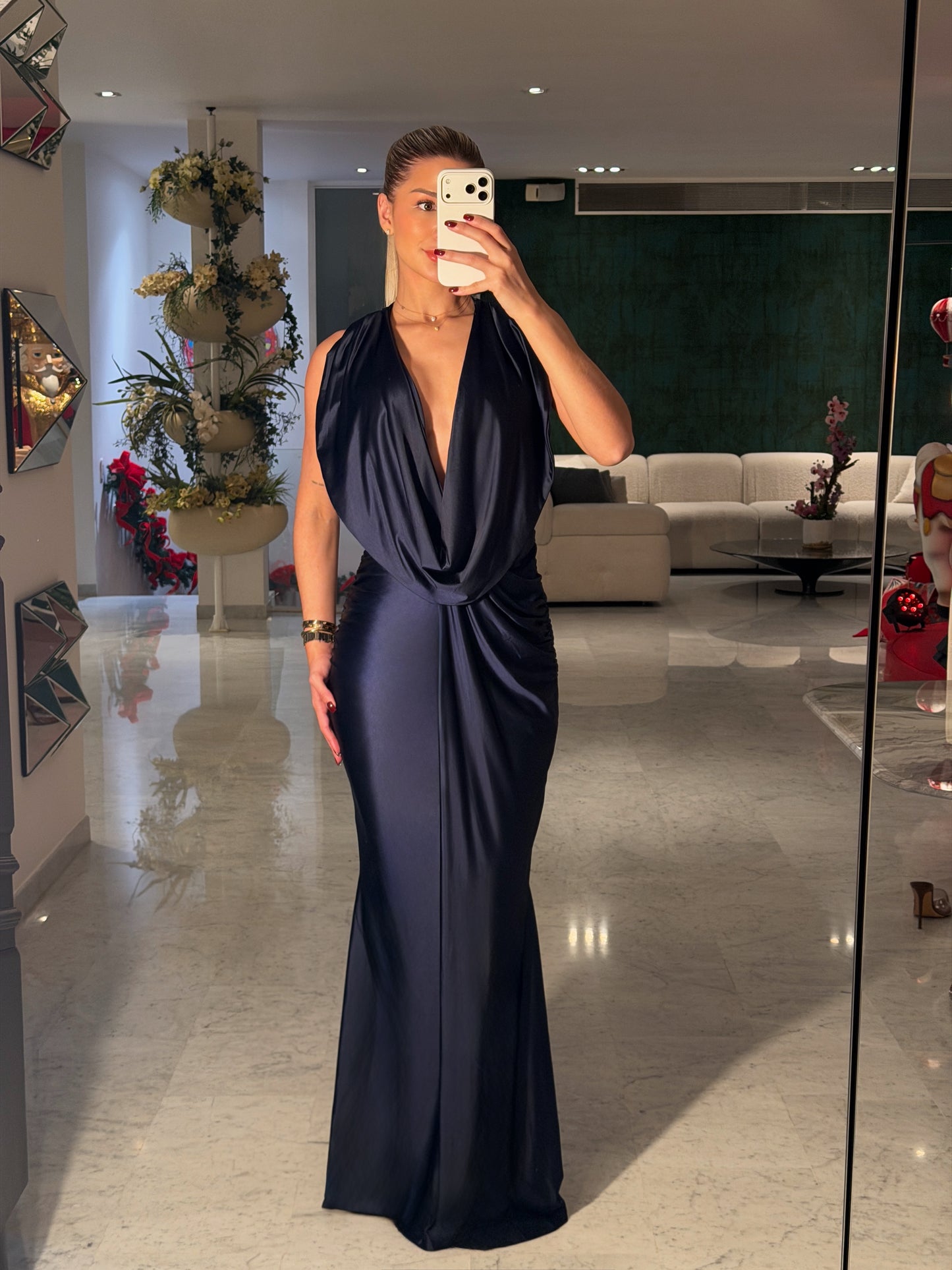 Vestido azul largo cuello bobo Cb