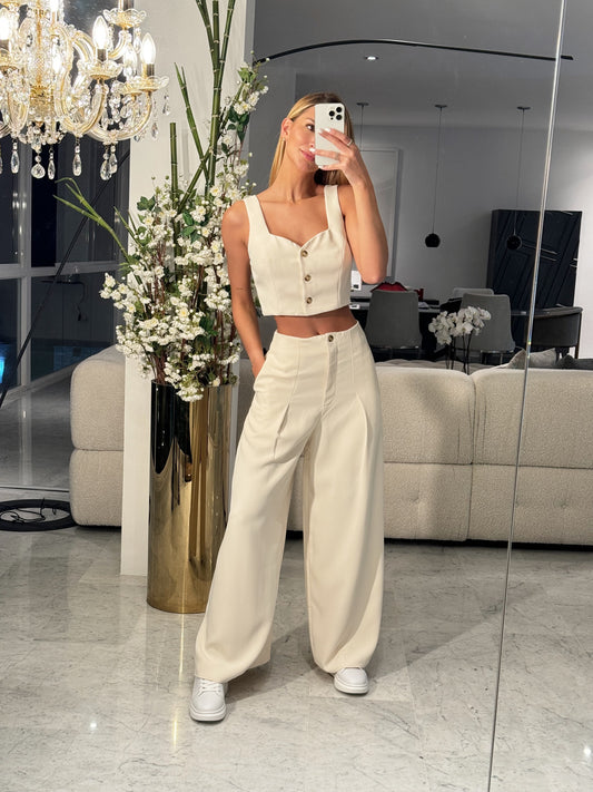 Set de top botones y pant de vestir aakaa nude
