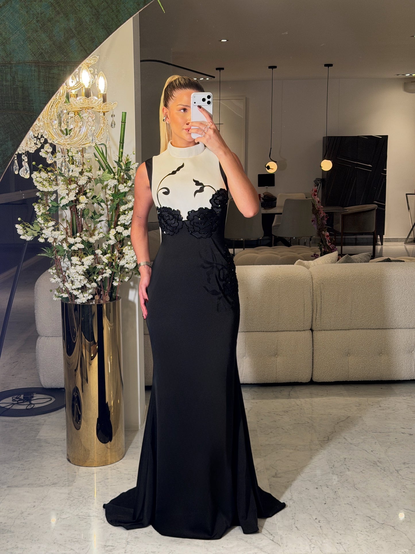 Vestido negro con blanco y brillos cb M