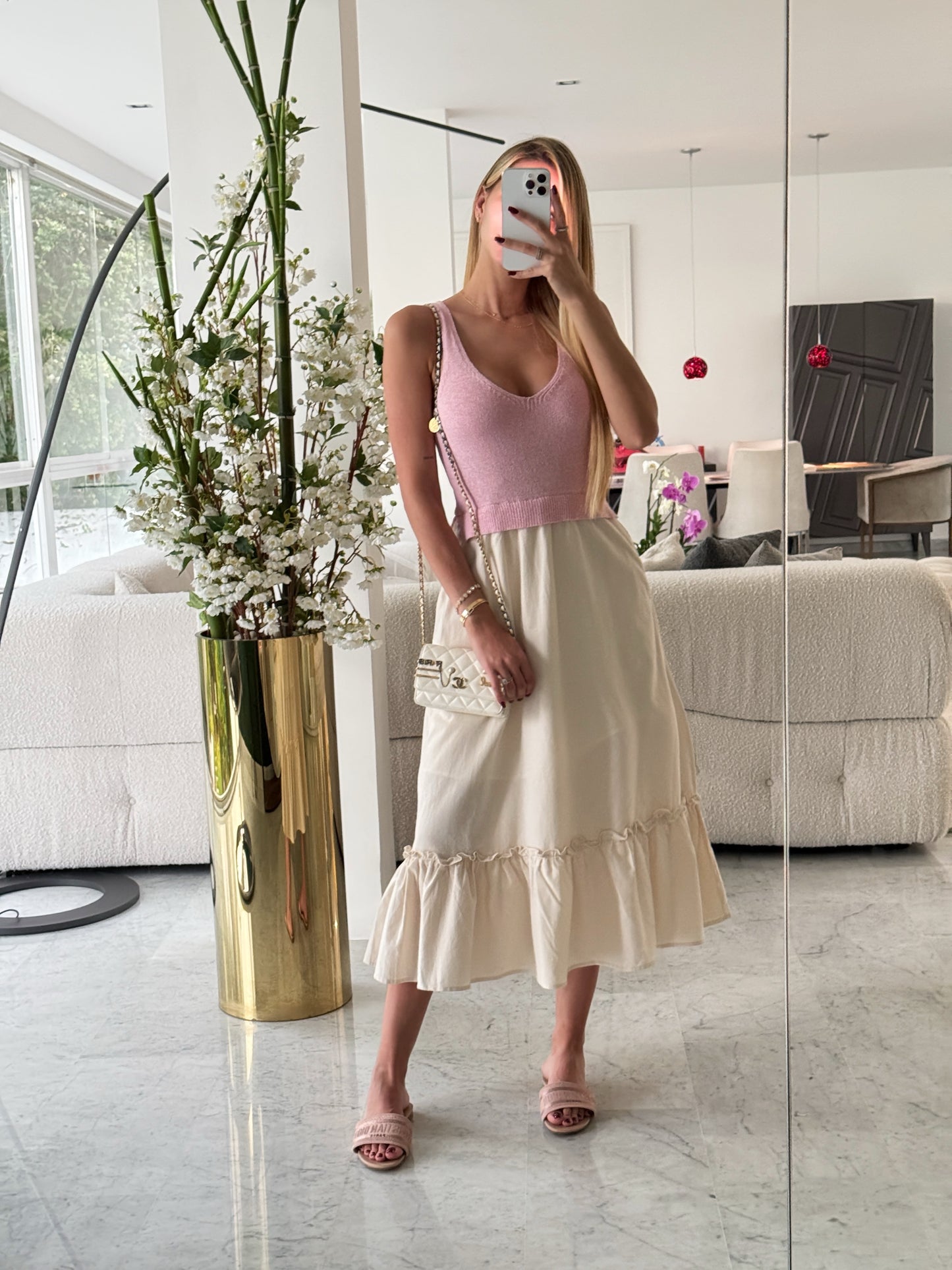Vestido rosa con kaki