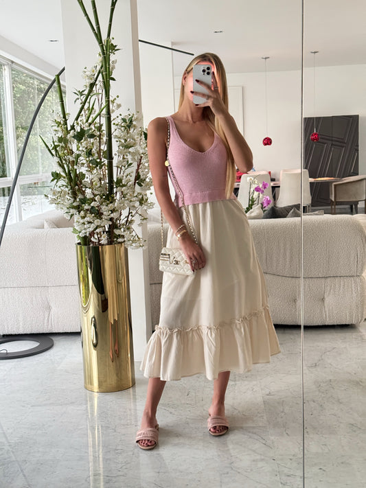 Vestido rosa con kaki