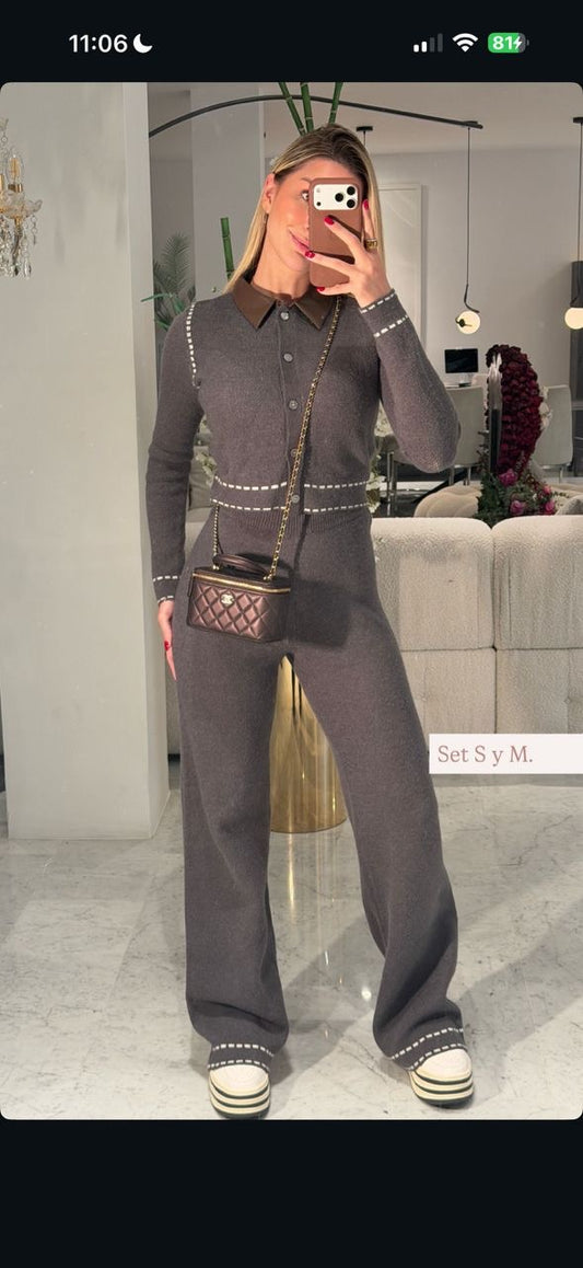 Set gris con cuello de cuerina cb