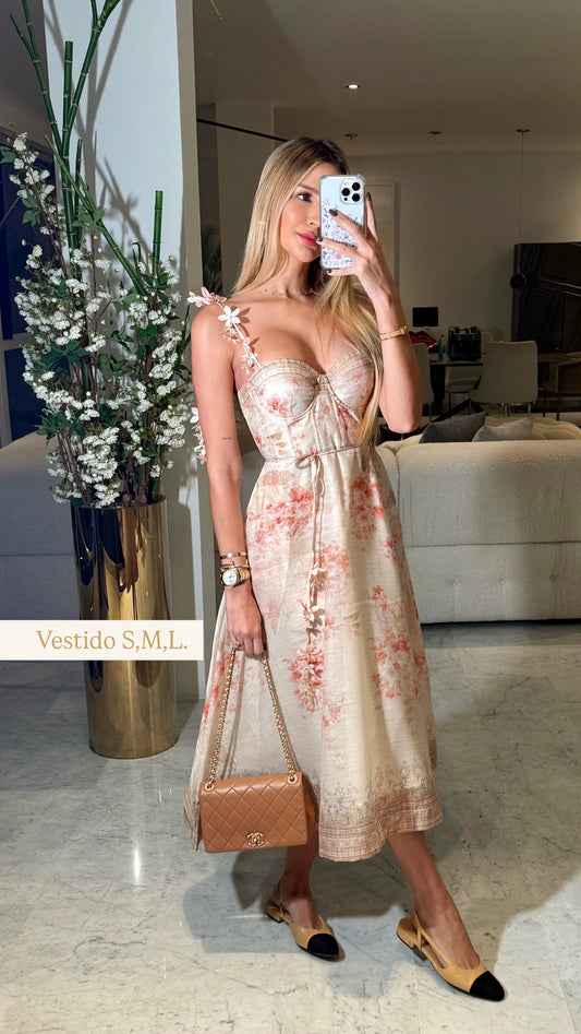 Vestido nude floreado CB