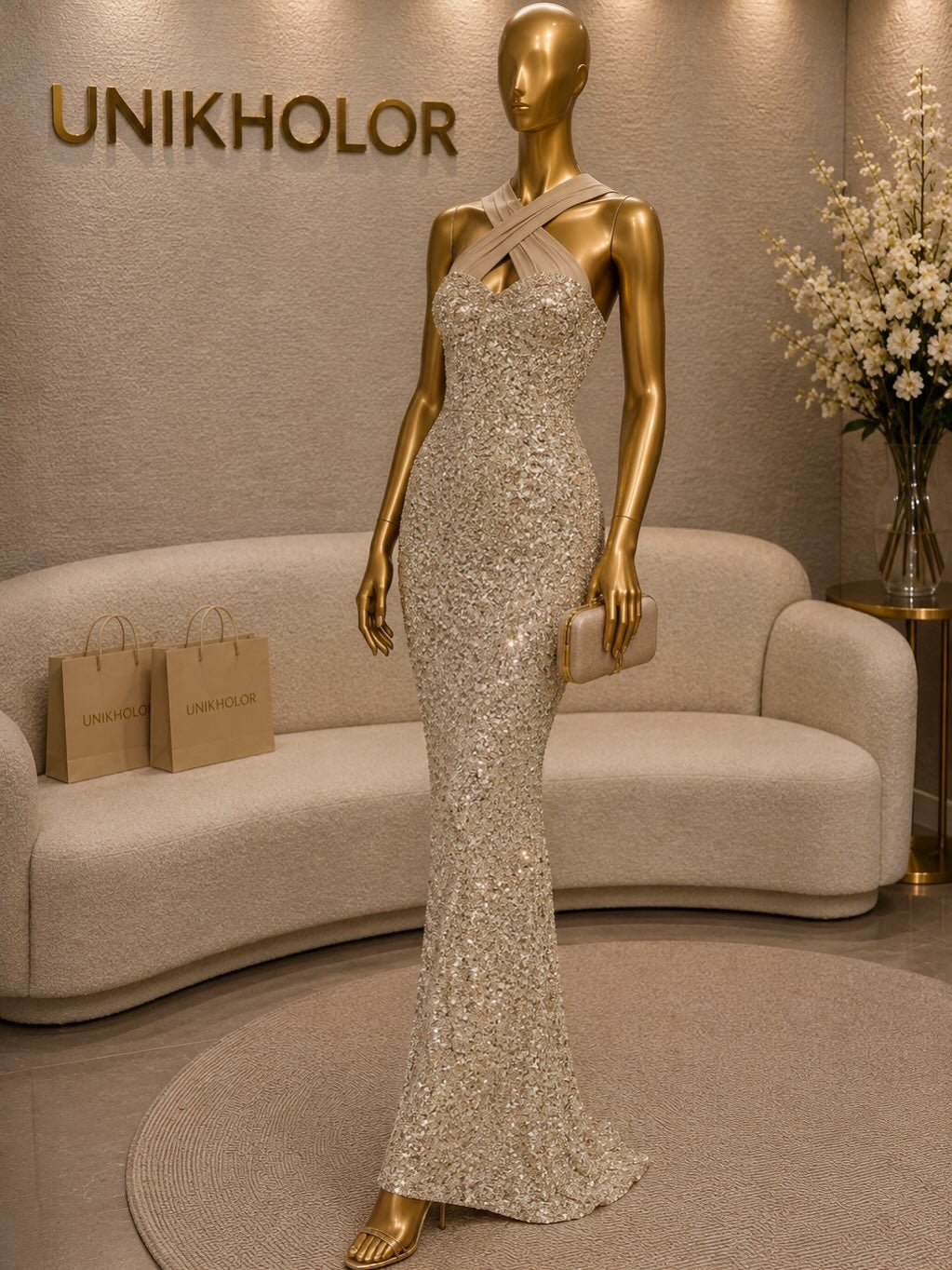 Entra vestido dorado de lentejuelas cb