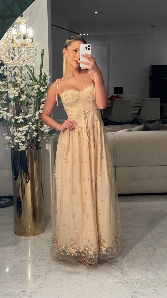 Vestido Corset beige floreado cb 3S