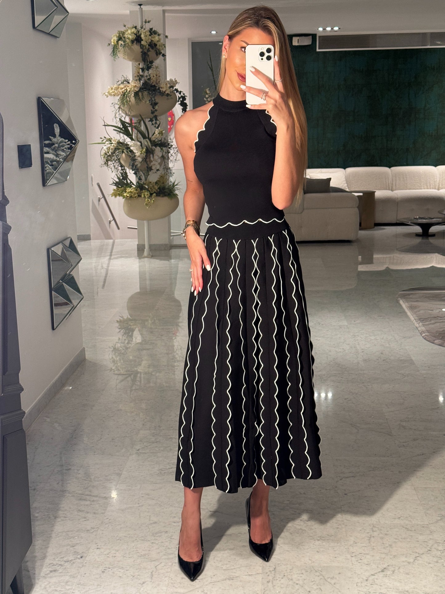 Set de falda y top blanco con negro eb luxe