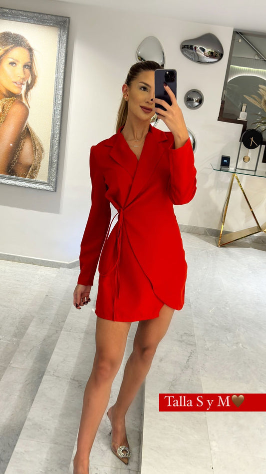 Vestidos blazer amarrado rojo