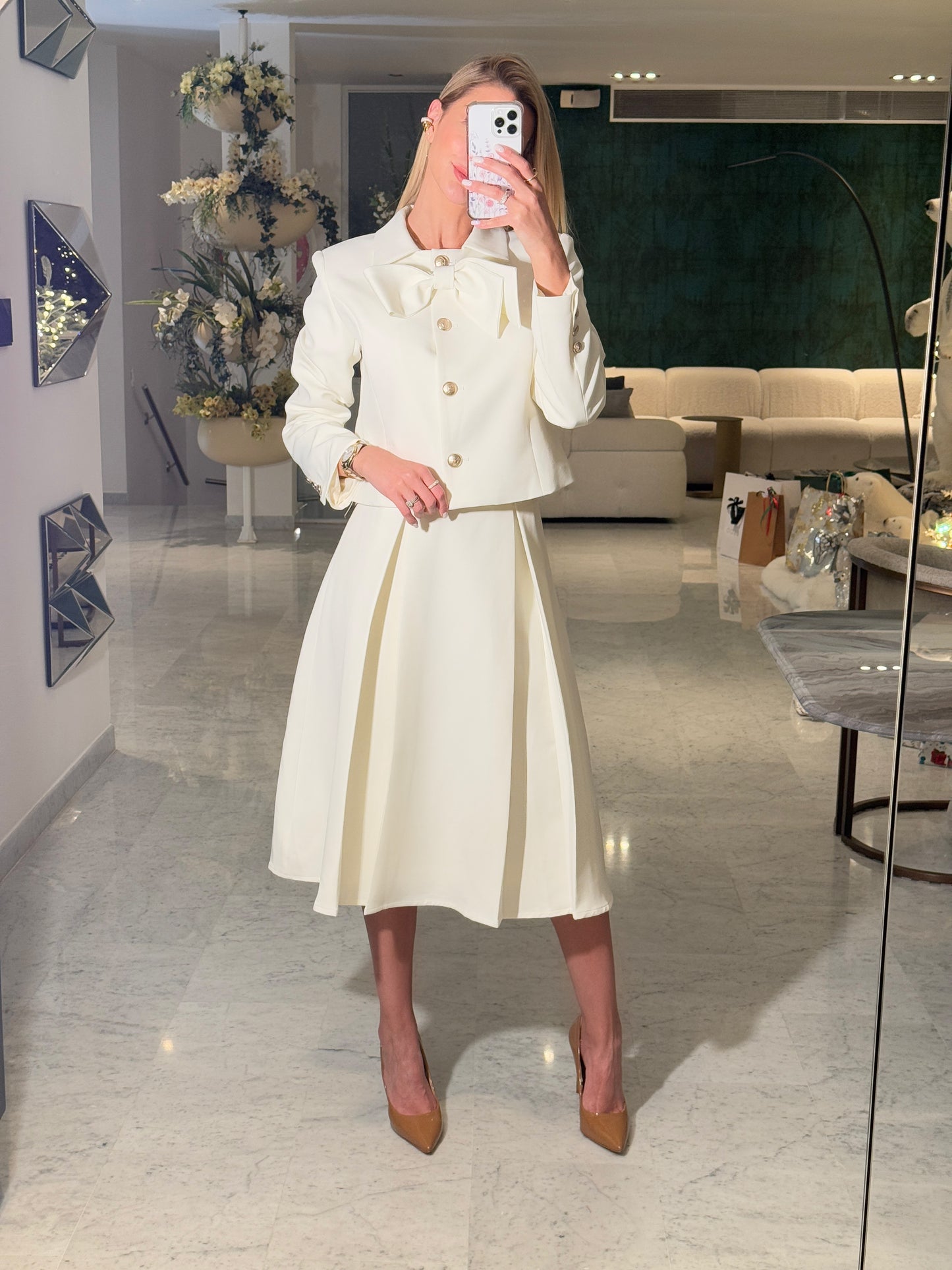 Set de blazer y falda beige Peekskill