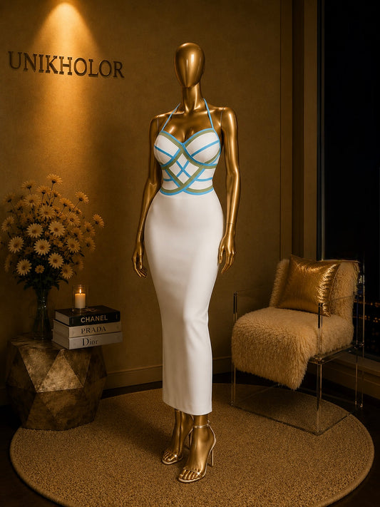 Vestido bandage con líneas azul y verde cb