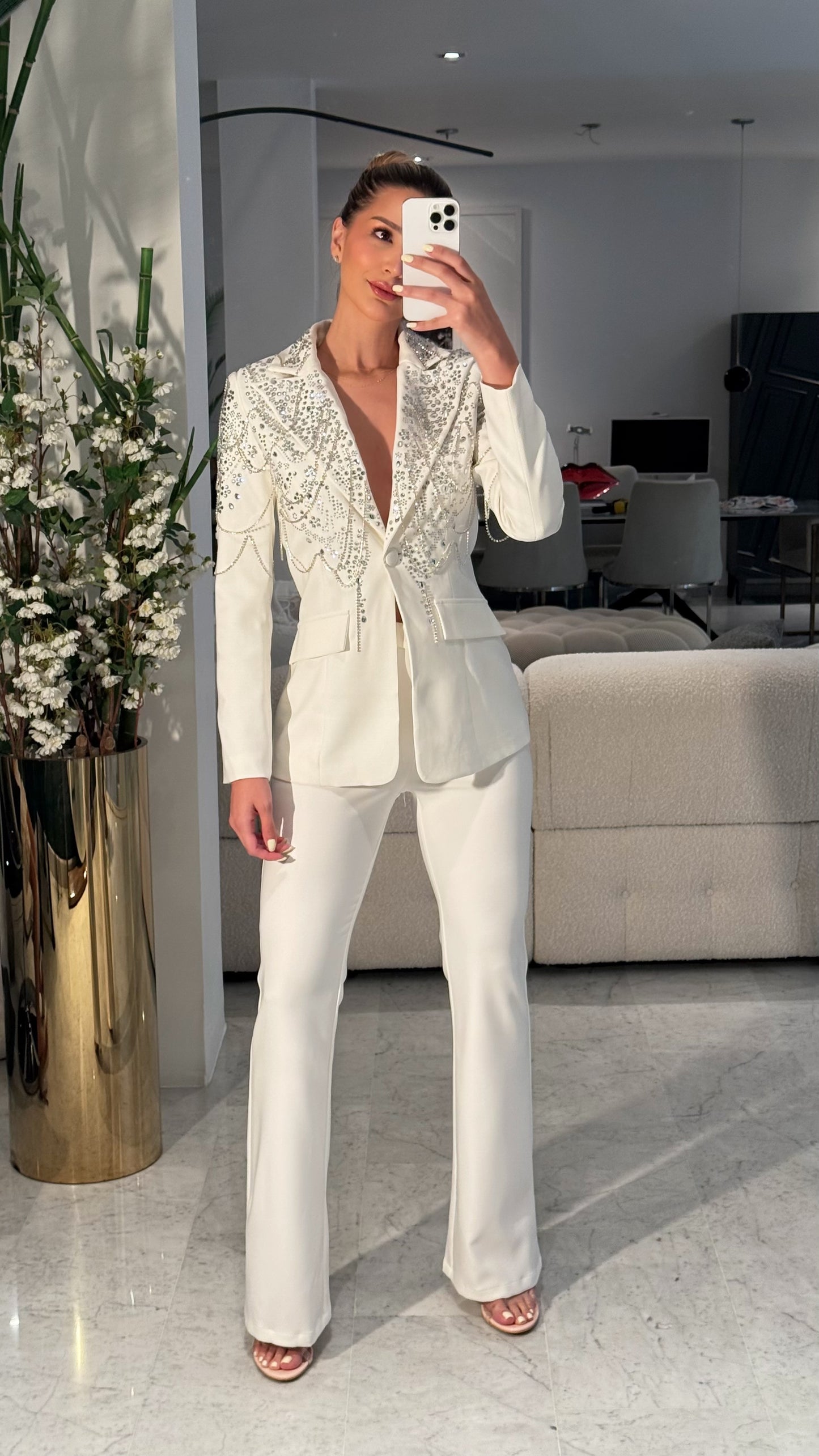 Set bkanco de pant y blazer con brillos cb