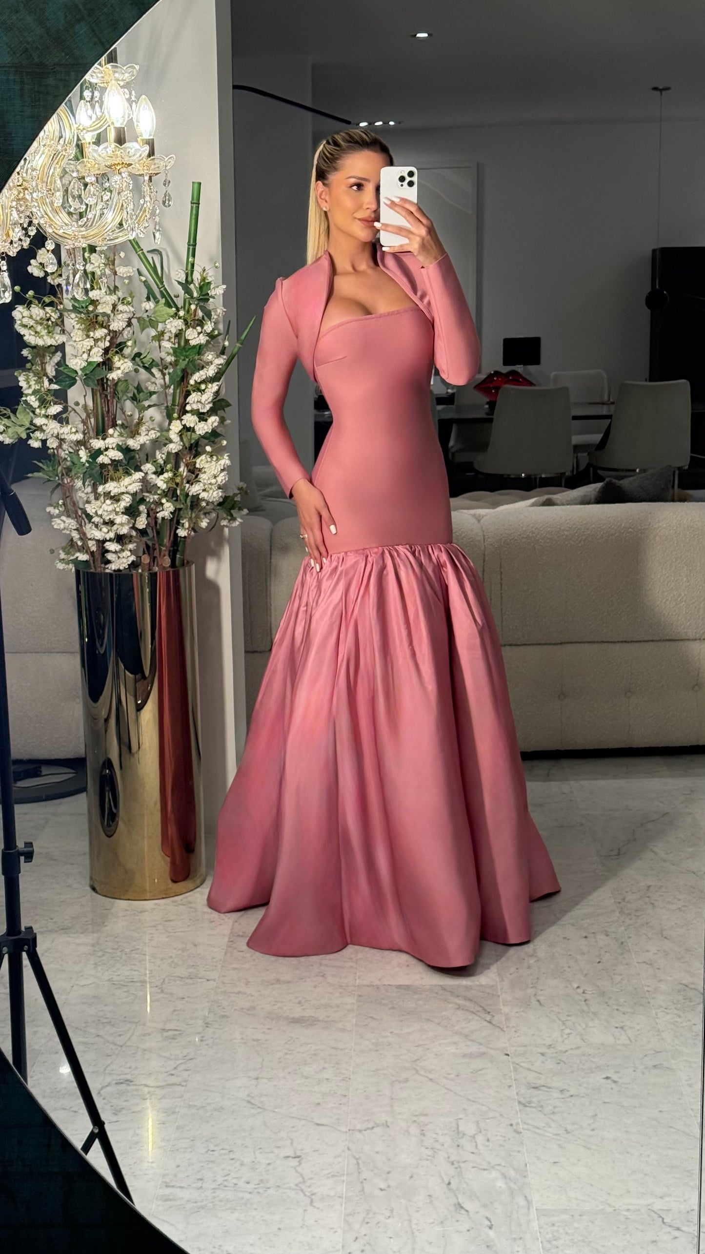Set de vestido y torerita: rosado, hueso y negro cb