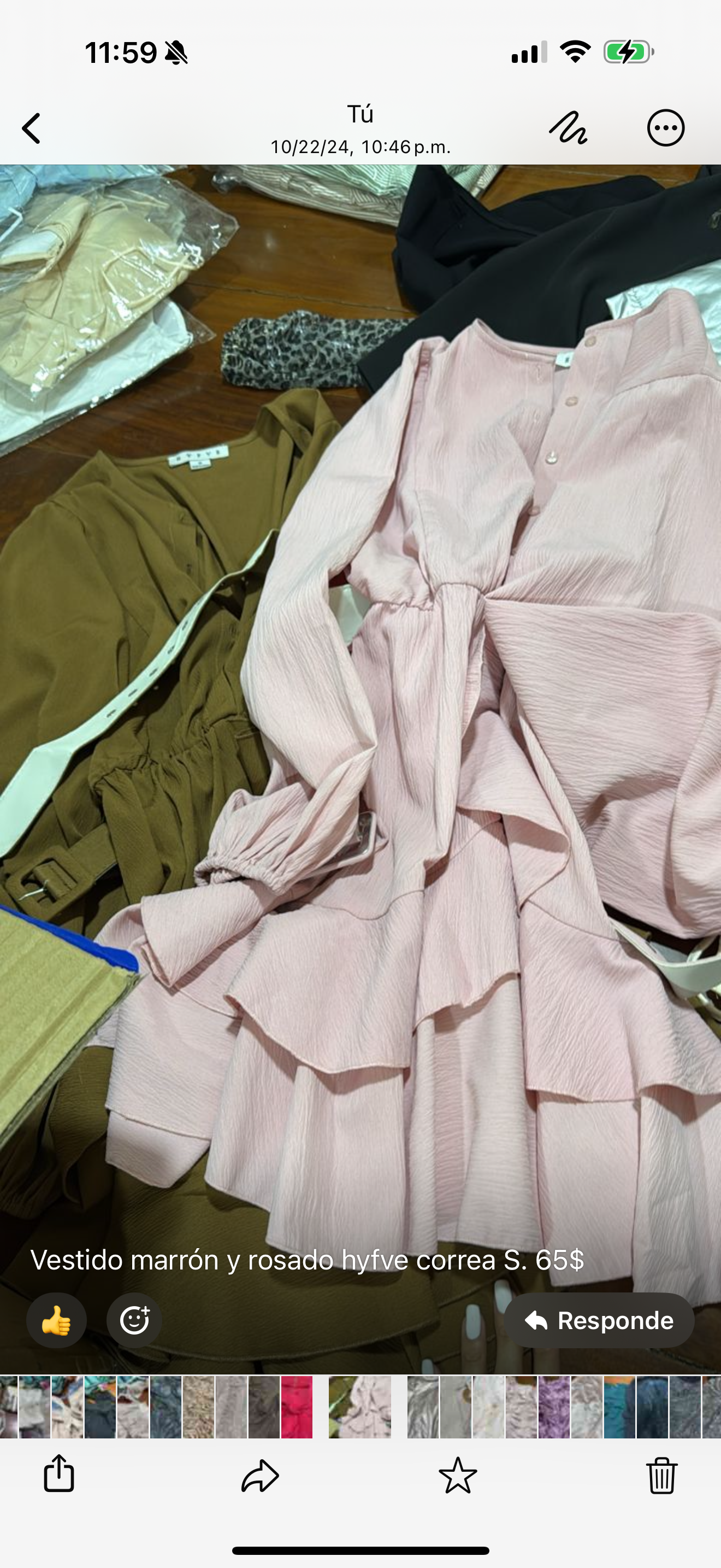 Vestido marrón y rosado hyfve correa S