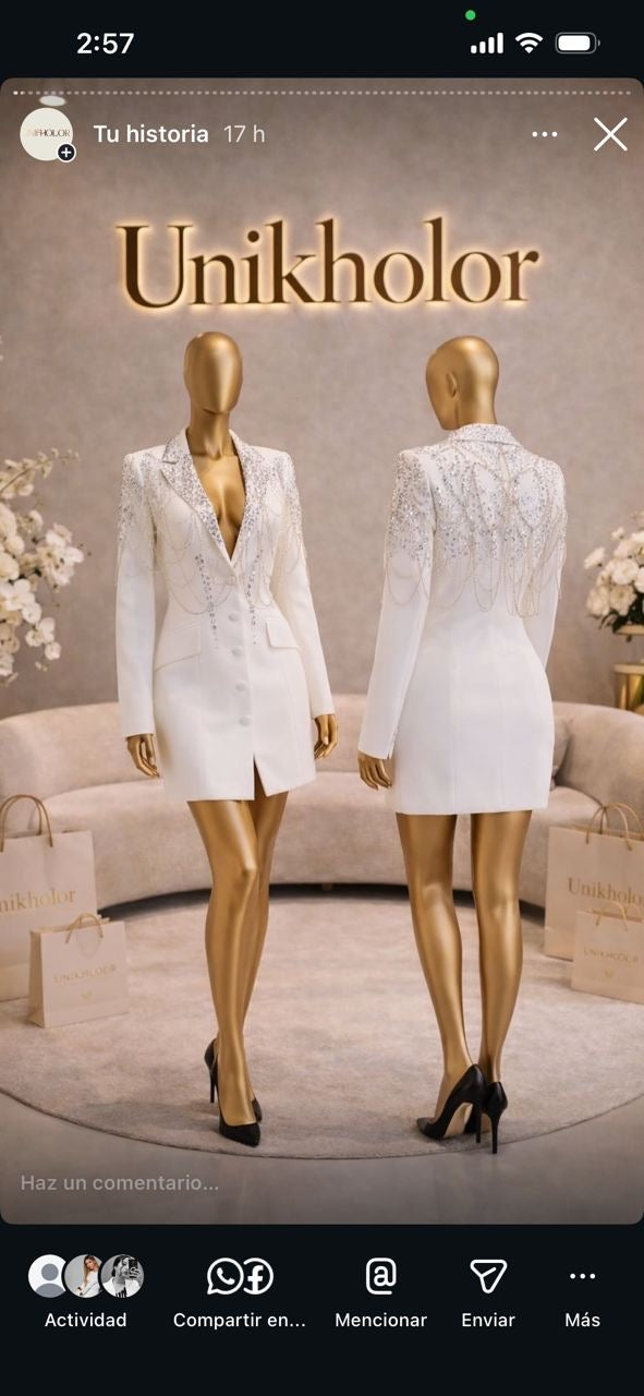 Vestido blazer blanco con brillantes cb