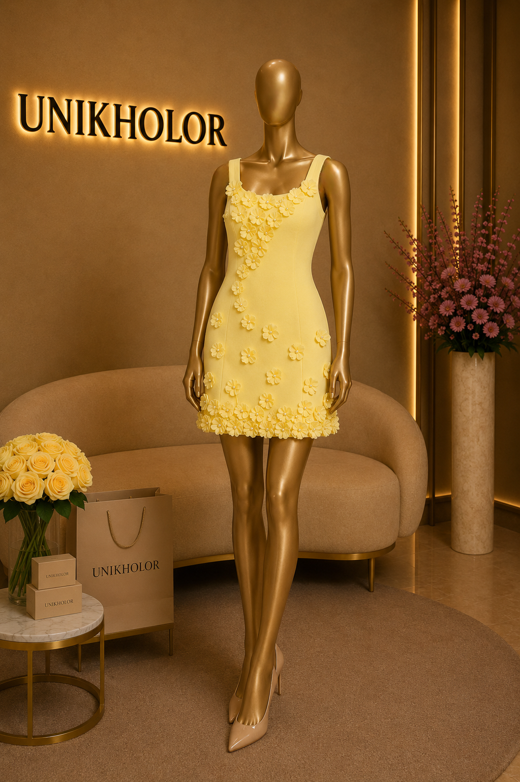 Vestido amarillo con flores balboa