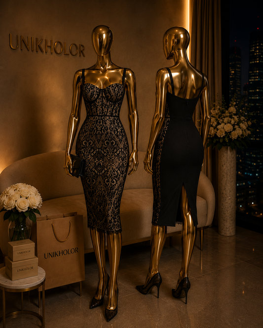 Vestido bandage negro con encaje cb