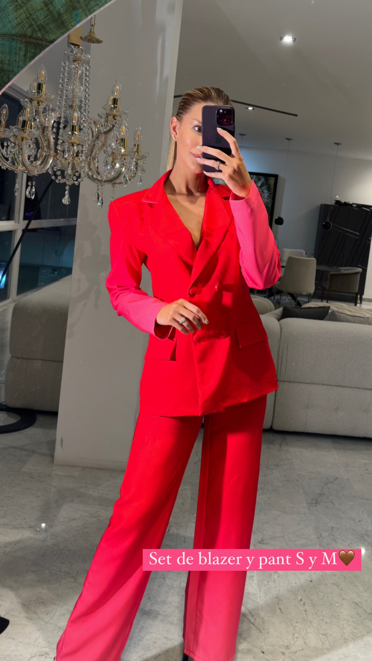 Set de blazer y pant de vestir fucsia y rosa