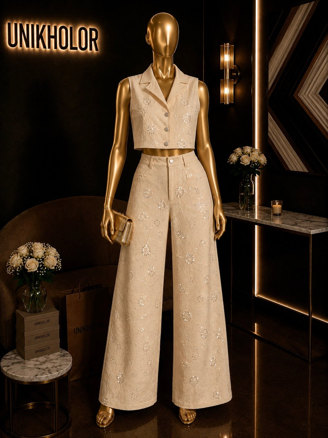 Set de Vest y top jeans beige peekskill