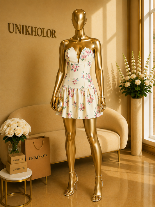 Vestido corto strapless floreado cb