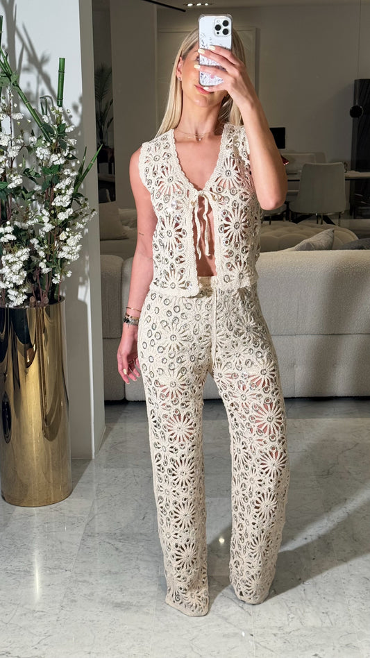 Set de vest y pant tejido con lentejuelas Galita